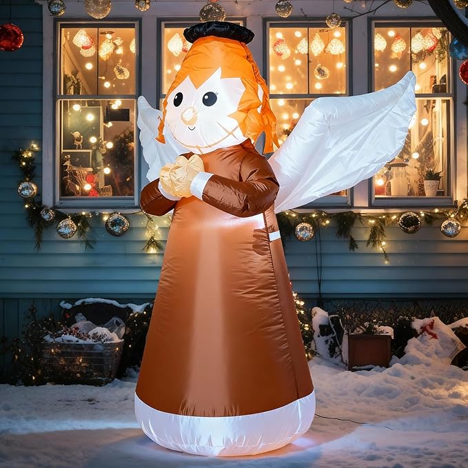 TRMESIA 4FT Inflatable Christmas Angel Indoor Outdoor Decoration with Bright LED，Holiday Yard Decor or Home School Church Garden Lawn Xmas Blow up Decor