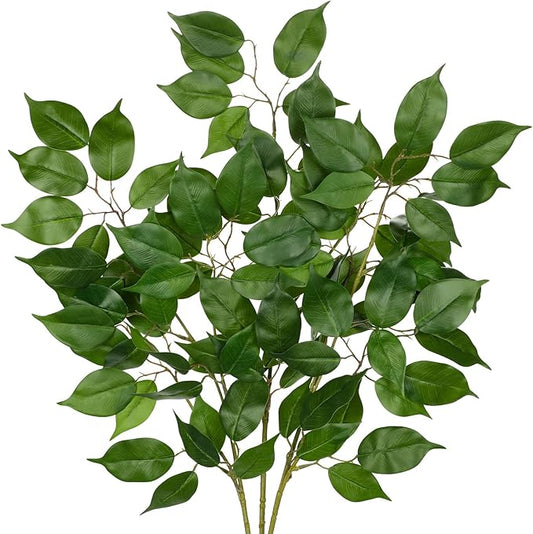 Ficus Leaves Artificial Branches 35.4" Faux Ficus Tree Branches Fake Greenery Plant Spray for Tree DIY Arch Wedding Bouquet Wreath Wall Decor - 3PCS