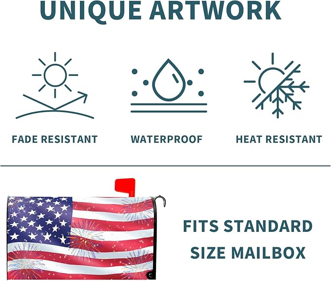4th of July Mailbox Covers Magnetic Standard Size 21 X 25.5 Inch Patriotic American Flag Memorial Day Magnetic Mailbox Cover Wraps Post Box Cover Decoration Outdoor Garden Home Yard Outside