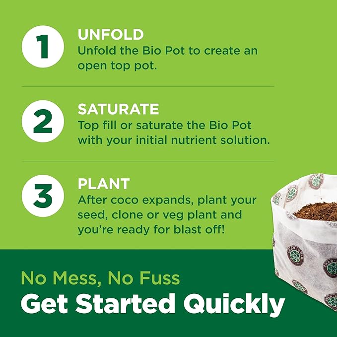 Char Coir Bio Pot, 100% RHP Certified Coco Coir in Fabric Bag for Seed or Clone, Buffered, pH Stable, Low EC, Triple Washed, for Hydroponics, Flowers, Vegetables, Herbs and More, 1/2 Gal