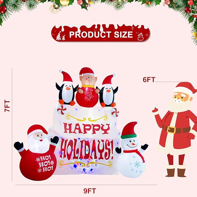 9ft Christmas Inflatable Outdoor Decorations, Snowman Inflatable Yard Decorations with LED Lights and Kaleidoscope Lights, Suitable for Indoor Outdoor Patio Garden Christmas Decorations