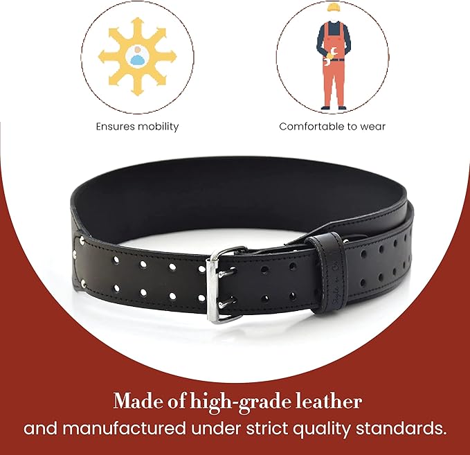 Style N Craft 3" Wide Tapered Full-Grain Leather Work Belt, Durable and Rugged Belt, Black (75437)