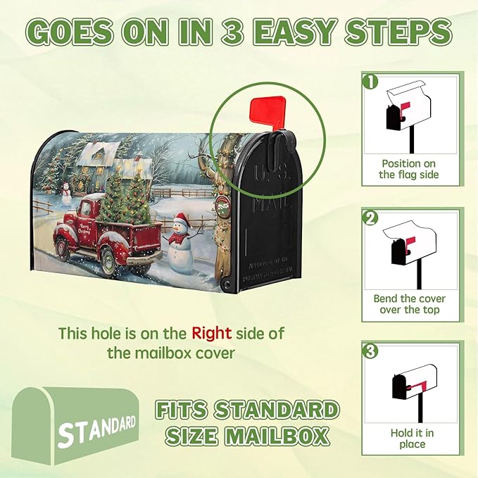 Winter Red Truck Mailbox Covers Magnetic Standard Size 21x18 inch Christma Tree Mailbox Covers Snowman Mail Box Wraps for Outside Garden Yard