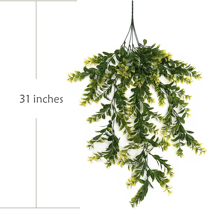 Artificial Hanging Plants, Fake Vines Decoration Plastic Leaves Faux Ivy Foliage Rattan Greeny Vine Plant for Wedding Indoor Outdoor Home Garden Bedroom Office Wedding Christmas Decor - Yellow 4 Pack