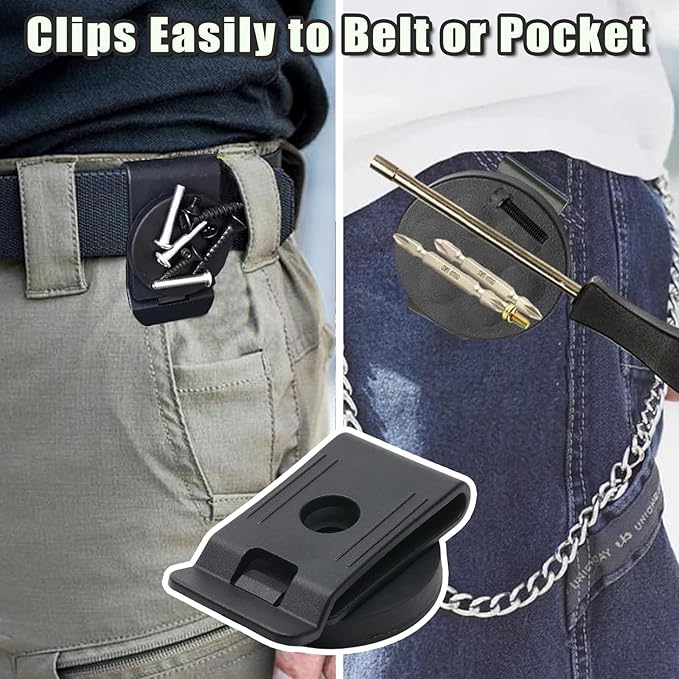 2Pcs Magnetic Belt Tool Holder Round Magnetic Screw Holder Strong Clip-On Belt Magnet Holster Magnetic Tool Organizer for Nails Screwdrivers Wrench Easily Portable and Convenient to Use