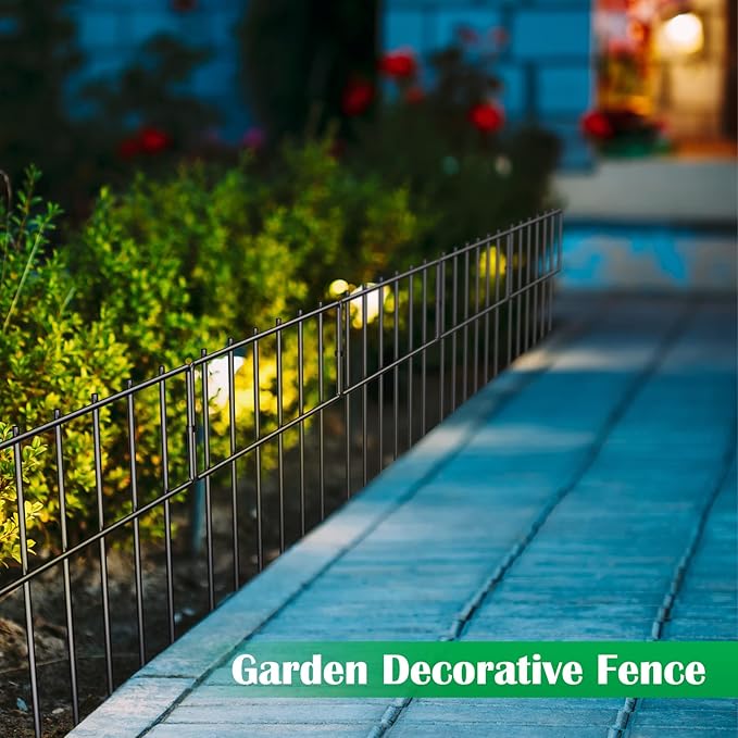 19 Pack Animal Barrier Fence, 17 in(H) X 20.8 Ft(L) Decorative Garden Fencing, Rustproof Metal Wire Garden Fence Border, Dog Rabbits Fence No Dig for Outdoor.