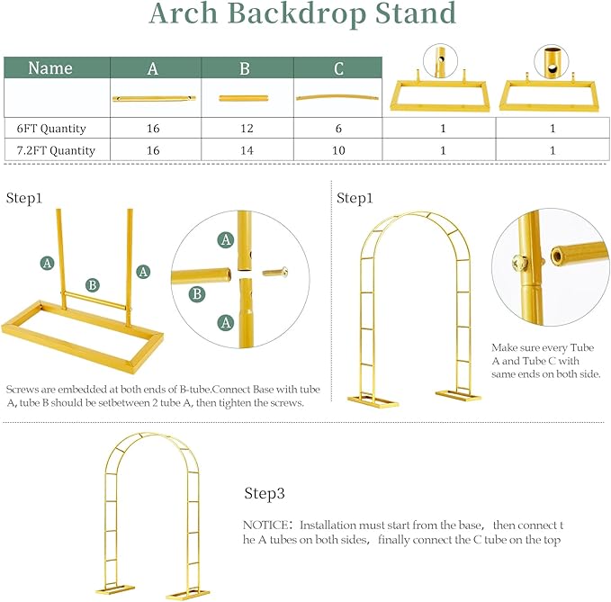 [Patent Applying] WellSign Balloon Arch Stand 7.2FTx4.3FT, Garden Arch Trellis for Climbing Plants Outdoor, Metal Pergola Arbors for Flower Arch Archway, Gold Wedding Arch for Party Decoration