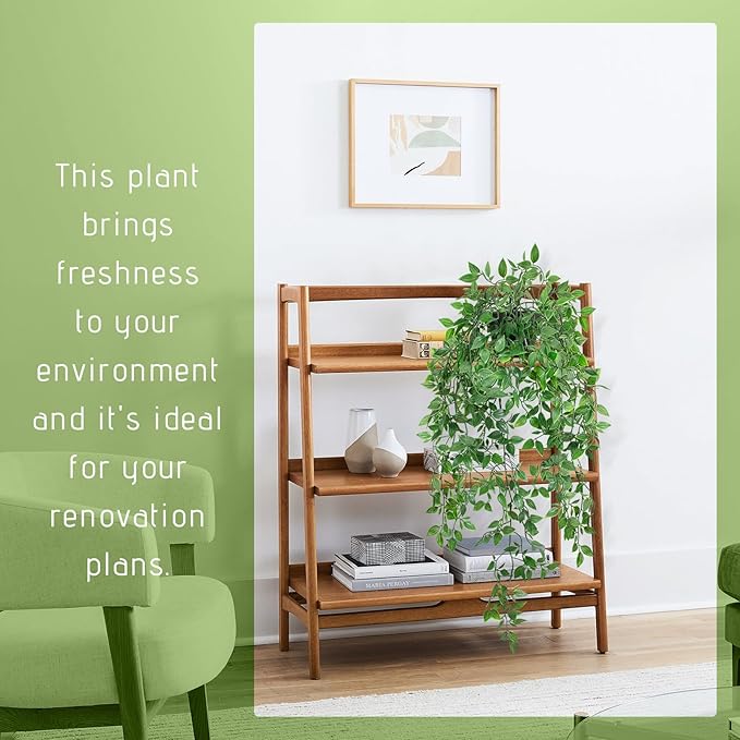 Fake Hanging Plant with Pot Small Artificial Potted Vine Plants 28.7-in Long Faux drooping Foliage Plants for Shelf Home Office Indoor Outdoor Garden Greenery Decor (Black Pot)