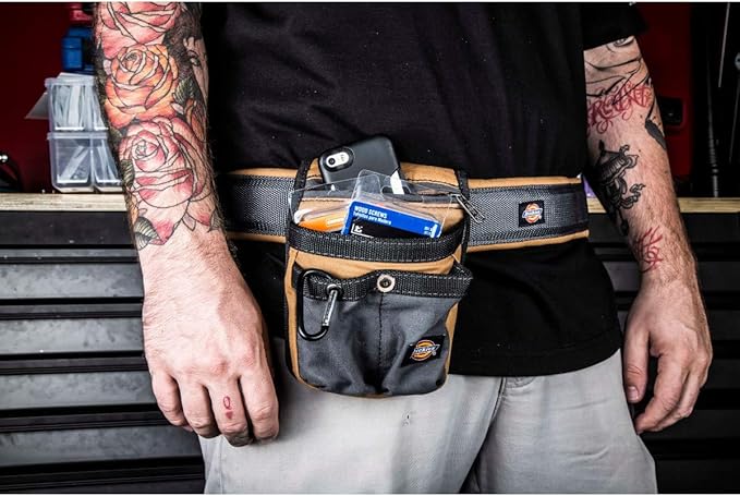 Dickies Heavy-Duty Padded Work Belt for Contractors, Quick-Release Buckle, Adjustable, 3-Inch Width, Holds Most Tool Belt Pouches, Grey/Tan
