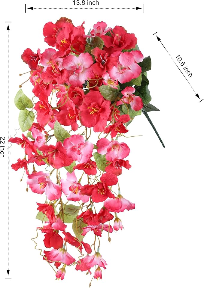 Artificial Hibiscus Fake Hanging Flowers Plants for Outdoors Spring Decoration, 4pcs Faux Silk Outside Hibiscus Long Trailing Vines Realistic UV Resistant for Front Door Planter Porch Patio Yard Urn