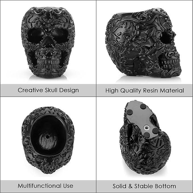 OwnMy Resin Skull Planter for Indoor Plants, Black Skull Flower Succulent Pot with Drainage Holes, Halloween Skulls Head Planter Decorative Small Succulents Planters Pot for Tabletop