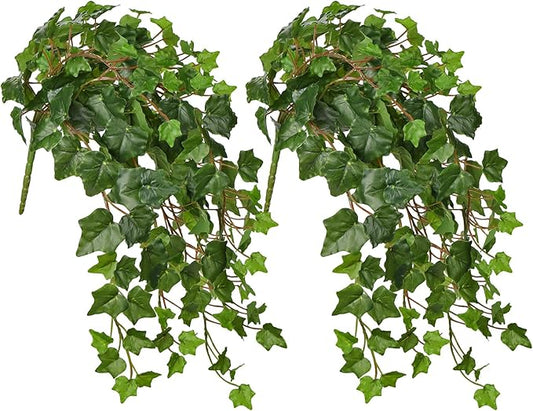Hollyone 2pcs Artificial Hanging Plants 24" Fake Ivy Vine Faux Ivy Leaves Hanging Plant Greenery for Wall House Room Patio Indoor Outdoor Home Shelf Office Wedding Decor, UV Resistant