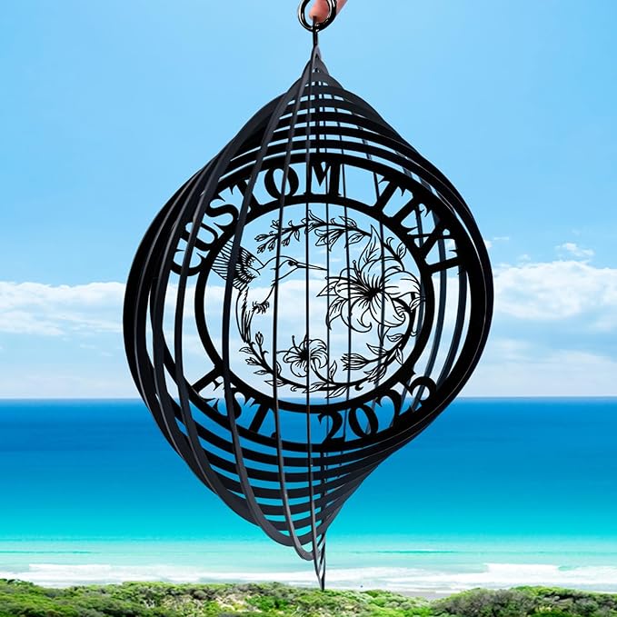Personalized Hummingbird Metal Wind Spinners, Custom Family Name Garden Wind Spinners, Hanging Outdoor Decor, Yard Art, Hanging Wind Spinner for Indoor Lawn Patio Porch, Customized Gifts Color10