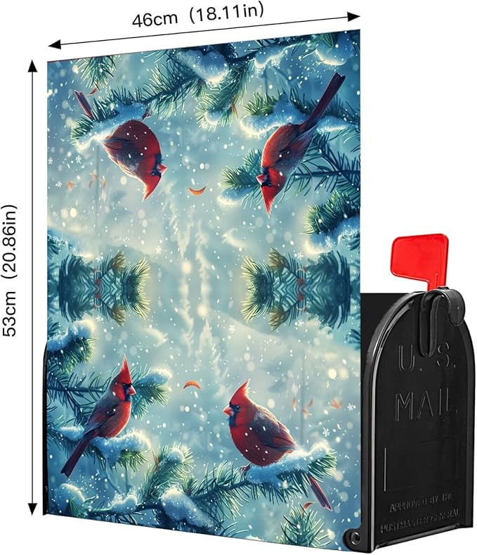 Nanikore Cardinal Red Bird Mailbox Cover Magnetic Standard Size 21 X 18 Winter Christmas Waterproof Post Box Cover Wraps Garden Yard Decor for Outdoor