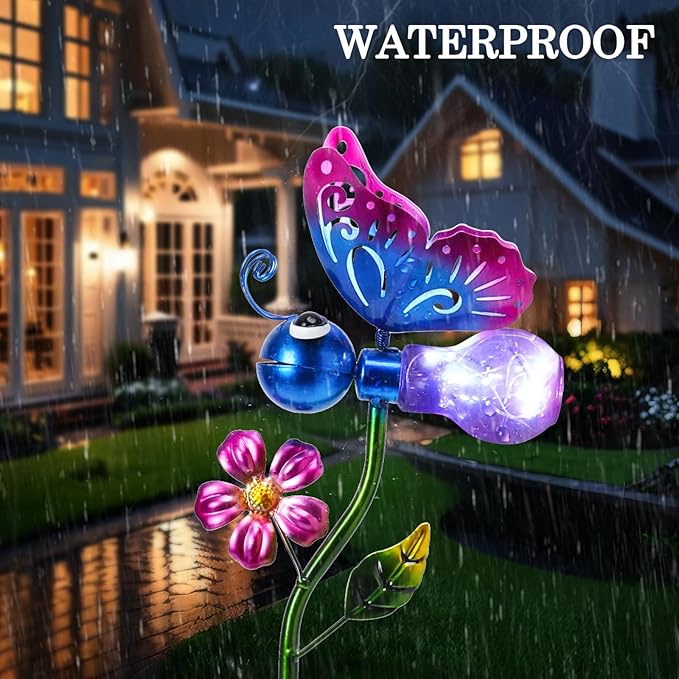 Bshine Solar Butterfly Outdoor Garden Decorative Lights, Waterproof Metal Stake Solar LED Lights Garden Decor Backyard, Pathway, Path, Lawn Ornaments for Mom