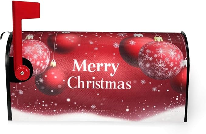 Festive Magnetic Mailbox Cover Xmas Christmas Ball Pattern Outdoor Mailbox Protector Holiday Seasonal Decorative Garden Yard Home Standard Size 21 x 18 Inch