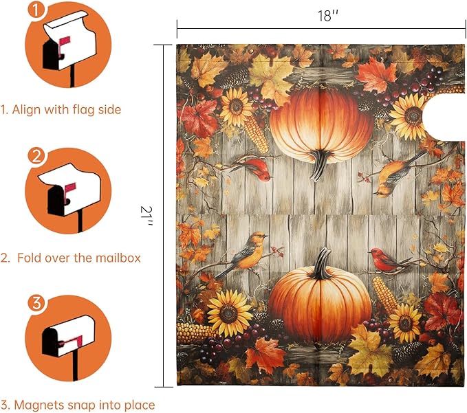 Magnetic Mailbox Covers Standard Size 21'' x 18'' – Fall Pumpkins & Halloween Bat Design, Seasonal Decorative Mail Box Covers Magnetic, Waterproof & Durable Mailbox Wrap