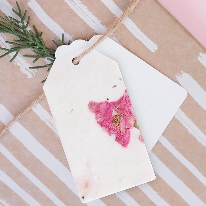 50Pcs Plantable Pink Seed Paper Tags with Wildflower Seeds, Writable & Plantable Gift for Moms, Plant Lover, Teachers, Ideal for Weddings, Baby Shower Favors, Memorial, & Celebrations