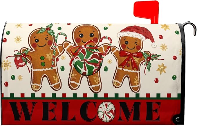 Gingerbread Man Mailbox Covers Merry Christmas Mailbox Wraps Magnetic Standard Size 21x18 inch Welcome Mail Box Cover Outdoor Decor for Garden