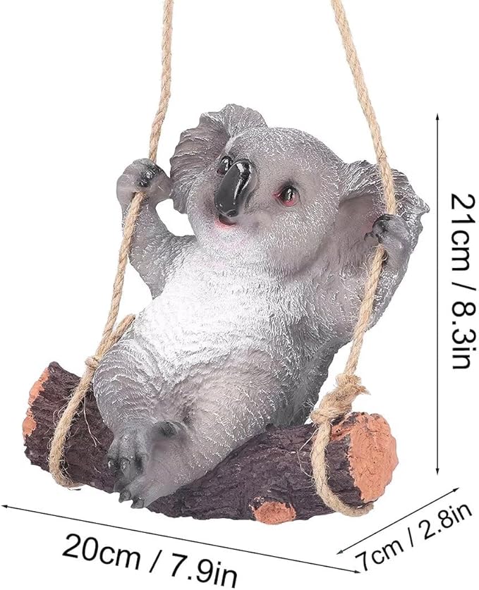 Swinging Koala Figurines Resin Garden Statues for Patio Balcony Backyard Lawn Ornaments Grey A