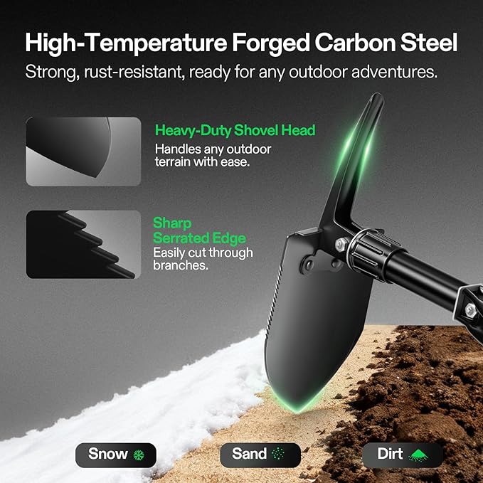 VIVOSUN Folding Camping Shovel, 18'' Survival Shovel, Portable Small Shovel with High Carbon Steel, Tactical Entrenching Tool for Hiking, Digging, Backpacking, Gardening, Off Road, Beach