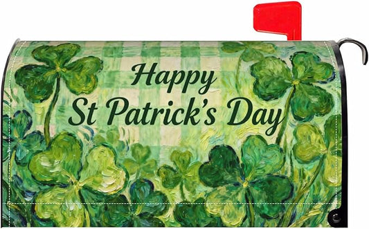 St. Patrick's Day Plaid Mailbox Covers Magnetic Standard Size Saint Patricks Holiday Theme Shamrock Lucky Clover Spring Outdoor Decorative Letter Box Cases for Home Garden Outside Decor, 21x18 Inch