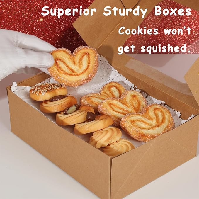 24 Pcs Gold Star Cookie Boxes,Treat Boxes for Dessert 8.25" x 6" x 2.75" with Window, Bakery Brown Pastry Dessert Boxes for Chocolate Strawberries Muffins Donuts and Party Favor