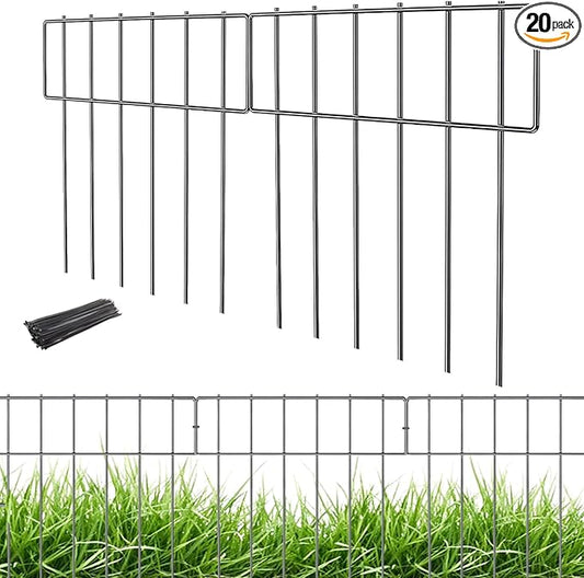 20 Pcs Animal Barrier Wire Fence 17In(H) X21.7Ft(L) Rustproof Metal Wire Garden Border Fence 2.16in Gap Metal Small Fence Panels for Dog Rabbits Decorative Garden Yard Patio