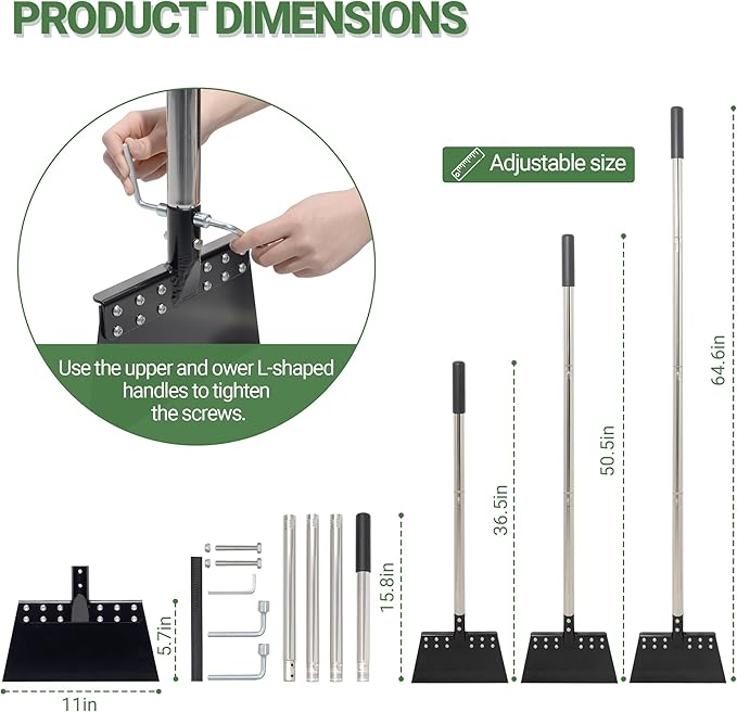 Garden Flat Shovel 65in Floor Scraper Long Handle Heavy Duty Weed Scraper with 11in Spring Steel Blade Multifunctional Cleaning Shovel for Ice, Snow, Weed, Dirty, Moss, Driveway, Lawn Edging