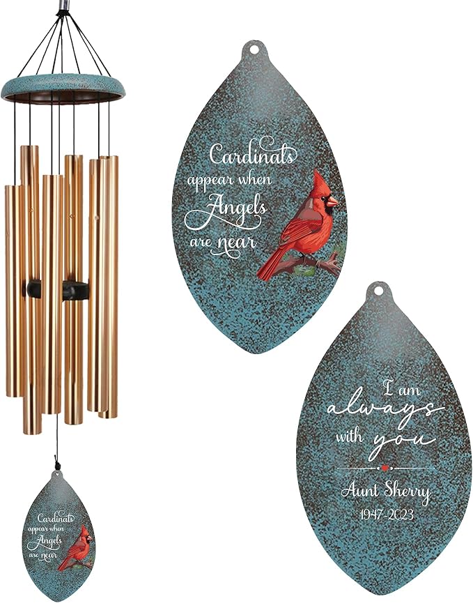 ASTARIN Custom Cardinal Memorial Wind Chimes, 35" Sympathy Gifts Wind Chime for Loss of Mom Dad Sister Son, Personalized Name Date Bereavement Condolence Gift for Outside Outdoor