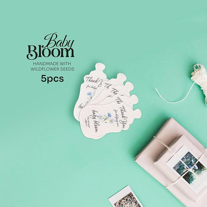 Baby Bottle Shaped Seed Paper – 5Pcs Blue Baby Shower Favors for Guests with Wildflower Seeds, Writable & Plantable, Gender Reveal, Birthday Gifts for Guest