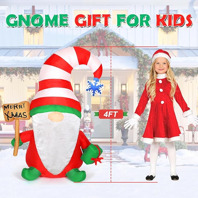Christmas Inflatables Gnome, 4FT Blow Up Christmas Gnome Outdoor Decorations, Inflatable Yard Decoration, Christmas Holiday Gnome Decor for Party, Home, Garden