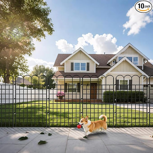 10 Panels Decorative Garden Fence, 32 in(H) X 24 ft(L) Dog Fence Outdoor for Yard, No Dig Animal Barrier Rustproof Metal Temporary Fencing Stakes for Dogs, Flower Vegetable Bed, Patio Outdoor Use