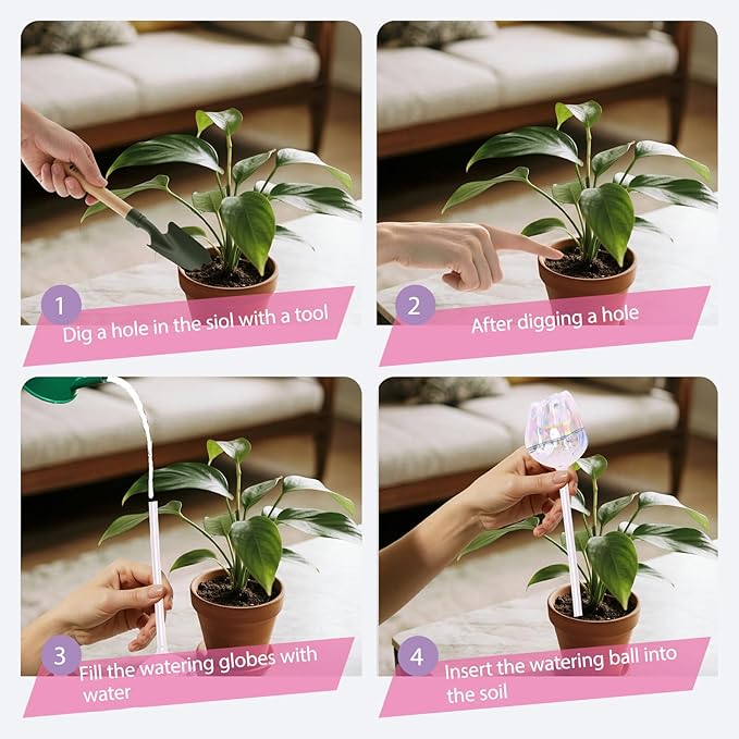 Tulip Self Watering Globes, 4 Pcs Plant Watering Devices for Vacation, Glass Watering Bulbs for Indoor Outdoors Plants