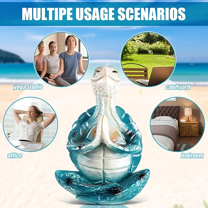 4 Pcs Sea Turtle Meditation Yoga Decor Zen Sea Turtles Garden Statue Figurines Coastal Ocean Beach Bathroom Decor Turtle Gifts for Women Yogis Home Office Decorations(Stylish)