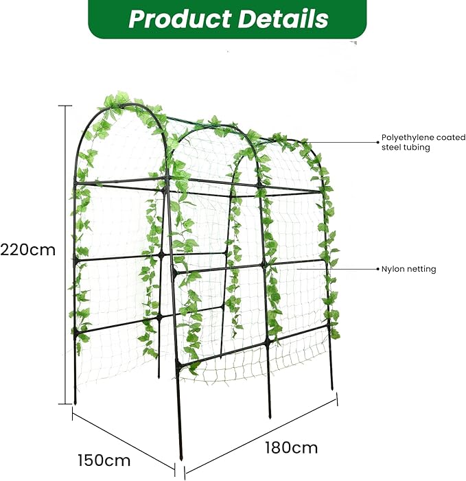 Tall Garden Arch Trellis for Climbing Plants Outdoor, 7 ft Tall Polyethylene-Coated Stainless Steel Garden Arch for Climbing Vine Vegetable/Fruit/Flower, Cucumber Trellis for Raised Bed, Black