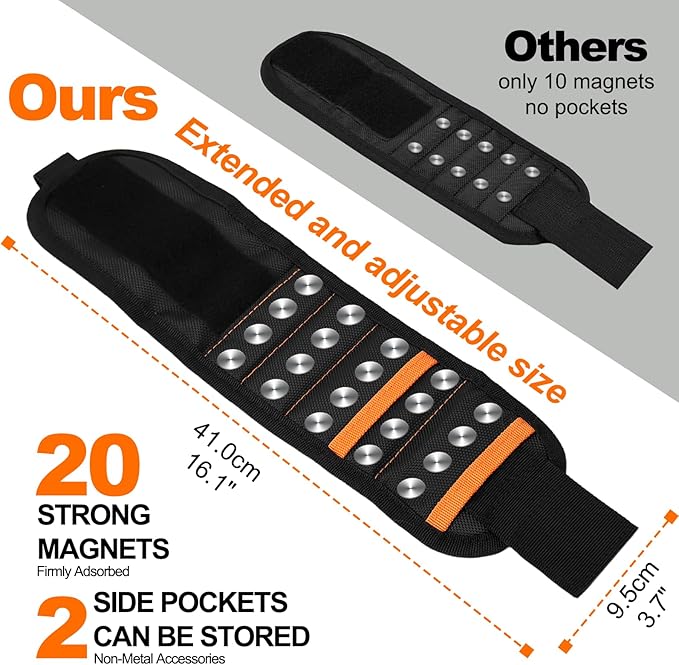 Magnetic Wristband for Tools (2-Pack) - Tool Belt for Men & Women - Heavy Duty 20-Magnet for Hands-Free DIY & Construction, Holds Screws, Nails, Bits - Ideal Gift for Handyman, Husband, Dad, Grandpa