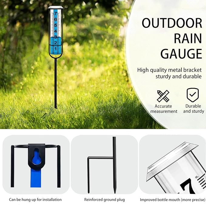 Rain Gauge, Freeze Proof Rain Gauge Outdoor with Stake, Upgrade Water Rain Meter, Rain Measure Gauge for Yard, Adjustable Rain Gauges Outdoors Best Rated, Detachable Rain Gauge for Lawn,Garden