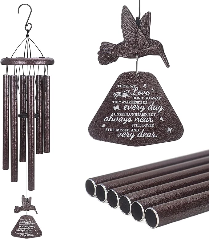 Memorial Wind Chimes with Hummingbird Wind Spinner, 32" Wind Chimes for Loss of Loved One, Sympathy/Memorial/Condolence/Remembrance Gift for Loss of Mother Father Husband Daughter Son