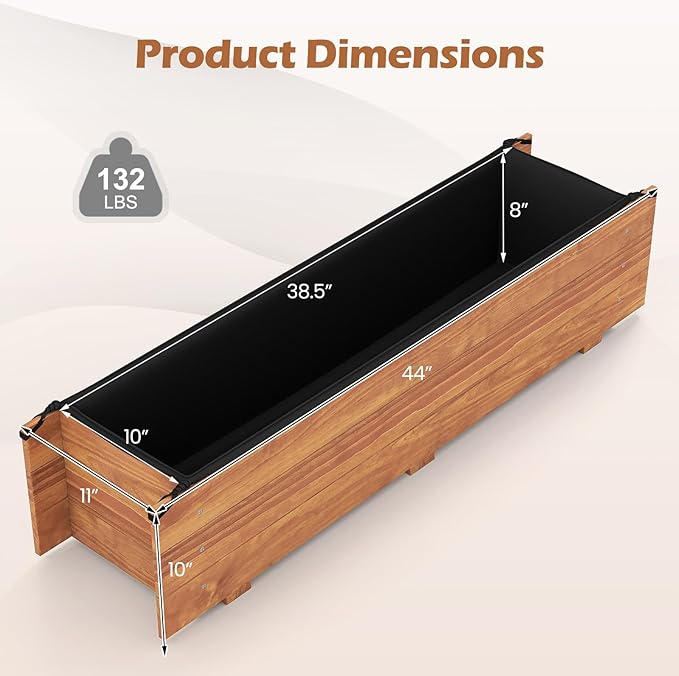 S AFSTAR 2 Pieces Raised Garden Bed, 44" x 11" x 10" Wood Rectangle Planter Box with Drainage Holes, Water-Resistant Paint, Decorative Window Box, Outdoor Garden Bed for Fruit Vegetable Flower Herb