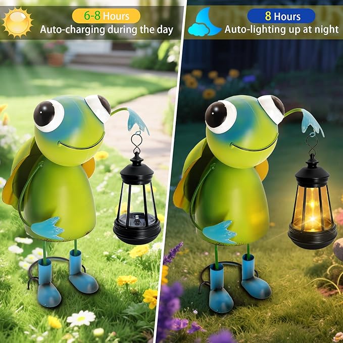 Garden Decor Bee Solar Statues,Unique Garden Statues Turtle with Solar Lantern Waterproof, Birthday Gifts for Women Mom Grandma, Front Patio Balcony Yard Art Lawn Ornaments Porch Outdoor Decoration