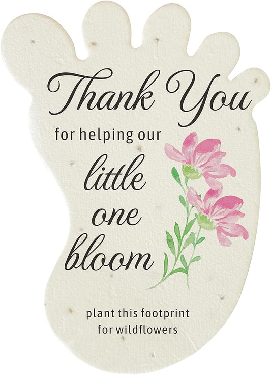 Baby Footprint Seed Paper – 24 pcs Pink Baby Shower Favors for Guests with Wildflower Seeds, Writable & Plantable, Gender Reveal, Birthday Gifts for Guest