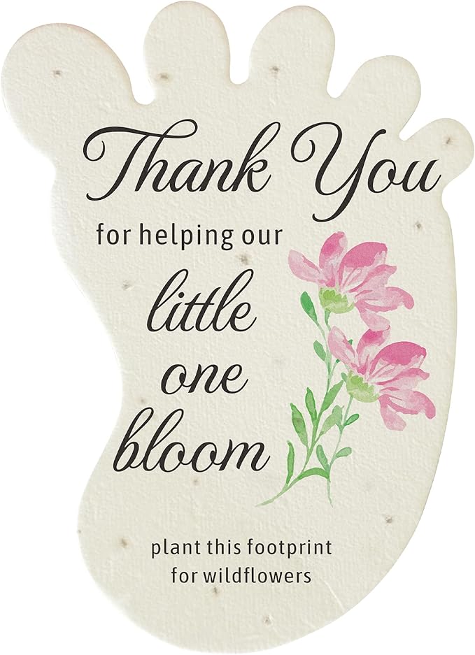 Baby Footprint Seed Paper – 12 pcs Pink Baby Shower Favors for Guests with Wildflower Seeds, Writable & Plantable, Gender Reveal, Birthday Gifts for Guest