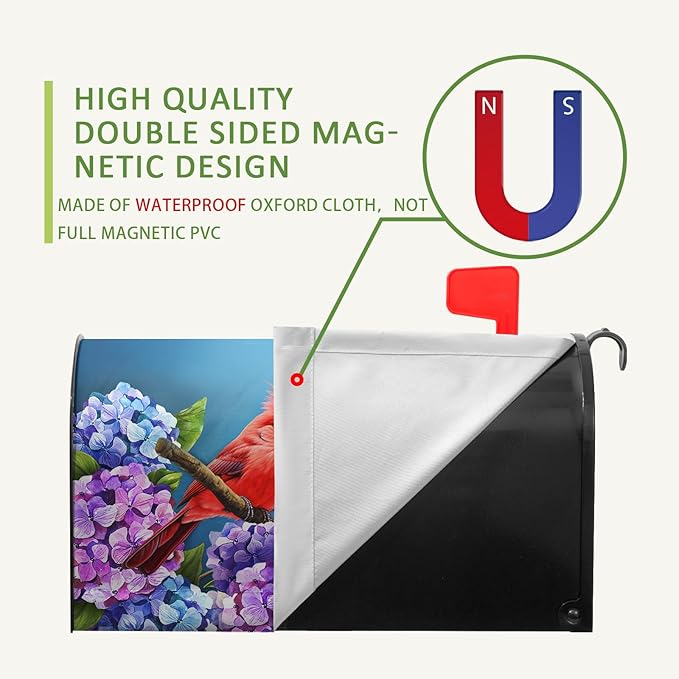 Spring Mailbox Covers Magnetic Oversized Cardinal Hydrangea Mailbox Post Cover Summer Flowers Bird Mailbox Wrap Colorful Floral Mailboxs Waterproof for Garden Yard Large Size 25.5x21 Inch