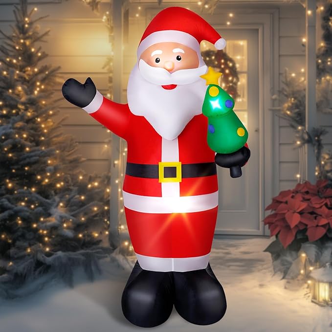 8FT Christmas Inflatable Santa, Large Blow up Santa Claus Yard Decoration Built-in LED Lights, Outdoor Santa Inflatable Christmas Decoration for Xmas Holiday Garden Lawn Patio