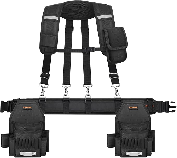 Tool Belt for men | 38-Pockets Heavy Duty Padded Tool Belts | With Suspenders | Detachable & Adjustable Tool Pouch Bag | Electrician,Carpenter,Construction,Framers,Carpenter,Roofing