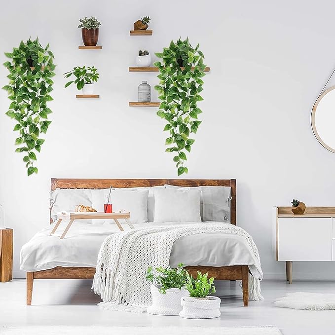 BLEUM CADE Fake Hanging Plants, 8pcs Artificial Hanging Plant, Faux Pothos Vines Hanging Plant Greenery for Wall Home Living Room Indoor Outdoor Decor (No Baskets)