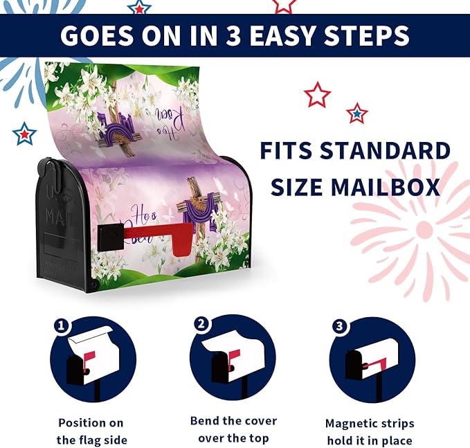 Easter Mailbox Covers Magnetic Standard Size Cross Religious He is Risen Mailbox Post Cover Spring Lilies Floral Mailbox Wraps Waterproof Decor for Garden Yard Home 21x18 Inch