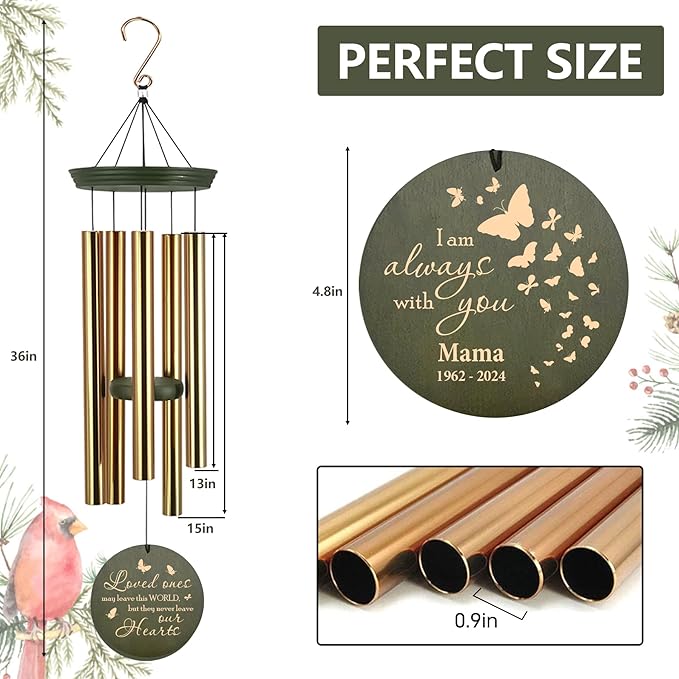 ASTARIN Memorial Butterfly 36" Wind Chimes, Personalized Name Sympathy Wind Chime, in Memory of Loss Mom Loved One, Large Deep Tone Bereavement Windchimes for Outside Clearance(Produced in USA)