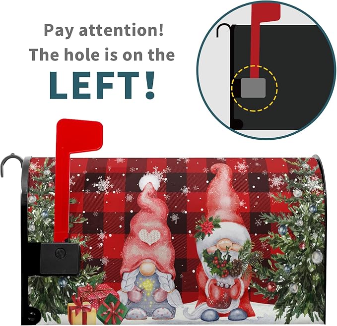 Winter Gnomes Mailbox Cover Magnetic- Large Size 25.5x21 Inch- Christmas Trees Winter Snowflakes Red Black Buffalo Plaids Mailbox Wrap Post Cover for Yard Garden Outside Home Decor